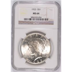 1923 PEACE SILVER DOLLAR, NGC MS-64