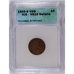 1909-S VDB LINCOLN CENT ICG VG-10 DETAILS