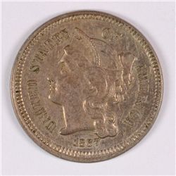1867 THREE CENT NICKEL AU-58