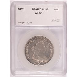 1807 DRAPED BUST HALF DOLLAR SEGS AU-53 VERY SCARCE DATE. GREY SHEET AU=4,000.,