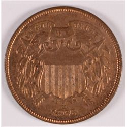 1866 2 CENT PIECE AU-58  LOTS OF ORIGINAL RED