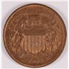 Image 1 : 1866 2 CENT PIECE AU-58  LOTS OF ORIGINAL RED
