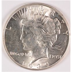 1934-D PEACE SILVER DOLLAR, MS-63 WHITE