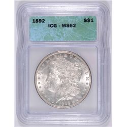 1892 MORGAN DOLLAR ICG MS 62   WHITE