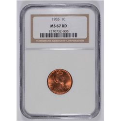 1955 LINCOLN CENT, NGC MS-67 RED  RARE! ONLY 54 TOTAL GRADED IN 67 RED!