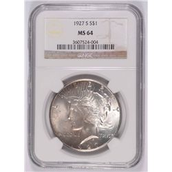 1927-S PEACE SILVER DOLLAR, NGC MS-64 BEAUTIFUL KEY COIN!