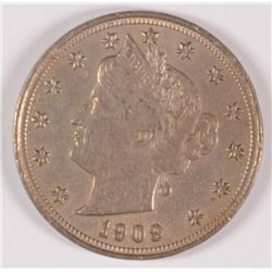 1909 LIBERTY NICKEL, AU-55   SCARCE!