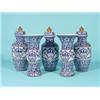 Image 1 : Five-piece set of vases, Wilhelmina, three vases with lids with decorative crown and two trumpet-…