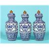 Image 3 : Five-piece set of vases, Wilhelmina, three vases with lids with decorative crown and two trumpet-…