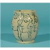 Image 2 : Earthenware pot, Abstract heads in green, maker's mark Ruman, numbered 883/14, h. 13 cm. …