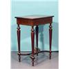 Image 2 : Walnut sewing table, black border, intarsia decor with bird and flowers on top, shaped feet, inte…