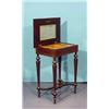 Image 4 : Walnut sewing table, black border, intarsia decor with bird and flowers on top, shaped feet, inte…