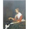 Image 1 : Hollander, H. (1823-1884), panel, Girl feeding dog, signed and dated center right on tabletop 186…