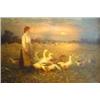 Image 1 : Rigg, E.H. (1868-1947), canvas, "Golden Valley", Gooseherd, signed b.l., verso sticker art galler…