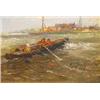 Image 2 : Prooyen, A. J. van (1834-1898), panel, Flat boat and rowboat on sea, signed b.r., dim. 18 x 25 cm…