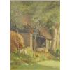 Image 1 : Marouflé on cardboard, Chickens and pigs on farm, not clearly signed b.l., dim. 35 x 25 cm.…