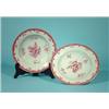 Image 1 : Two Chinese plates, floral decor in rose, 18th century, diam. 23 cm. (some damage to edges)…