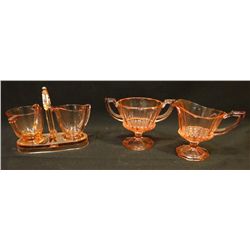2 Pink Depression cream & sugar sets