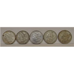 5 Morgan Dollars, 1880-O, 1881-O, 1884, 1886, 1902