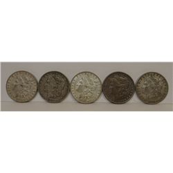 5 Morgan Dollars, 1880-O, 1884, 1887, 1886, 1887-O