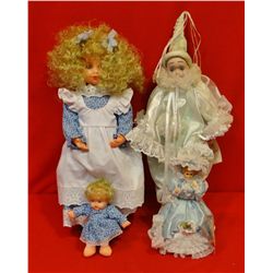 3 Dolls; porcelain musical "Jester" &  "Bradley" dancing doll,  & large vinyl doll w/baby