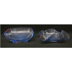 2 Blue depression  glass bowls