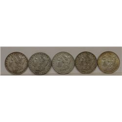 5 Morgan Dollars, 1879, 1880, 1881, 1883-S, 1887