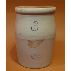 RW 3 gal. churn, 4" wing, molded in 2 pieces, w/ wooden lid