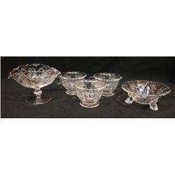 3 HEISEY cups, 1-3 footed candy dish, 1 footed compote-orchid