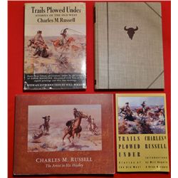 4 C.M. Russell books: Trails Plowed Under, 1927 ed., dj; Good Medicine, 1930 ed.,    Charles M. Russ