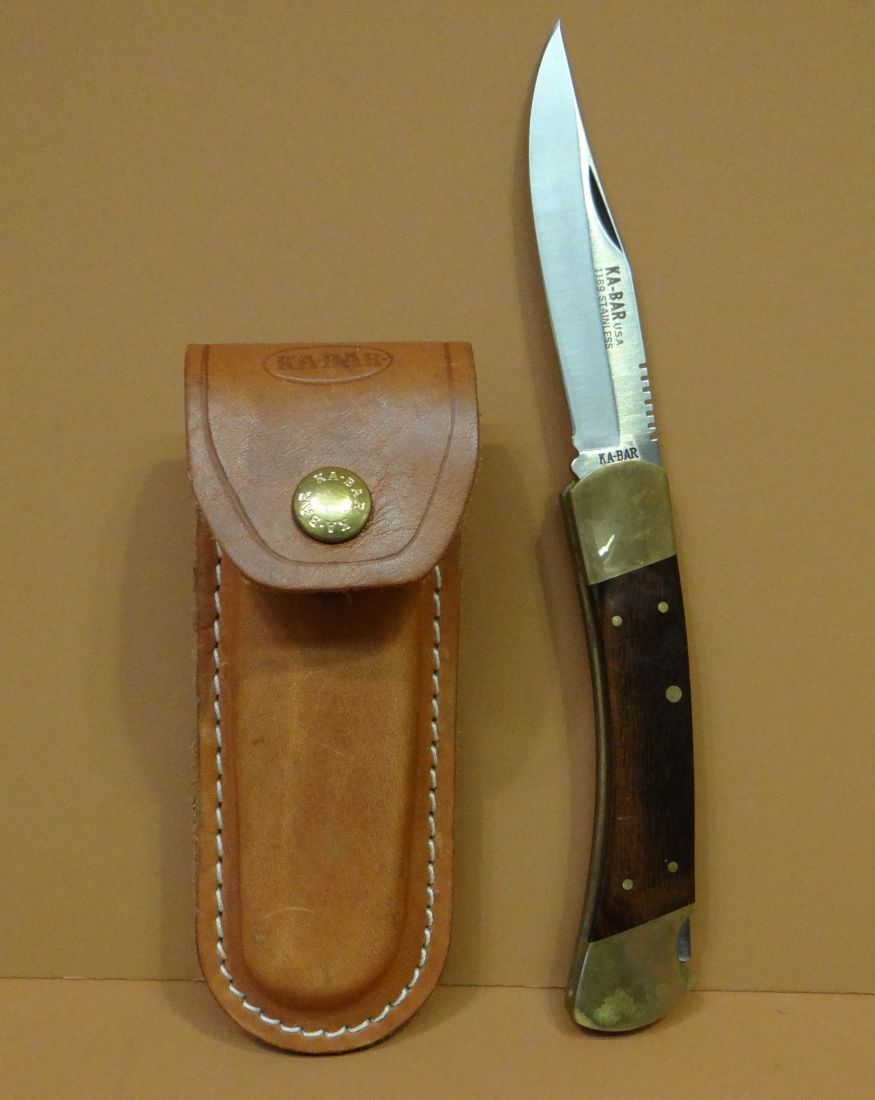 2 knives Kabar folding knife w/ sheath; Coast Port, USA fixed blade