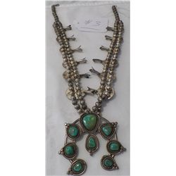 Navajo Squash Blossom Silver & Turquoise Necklace