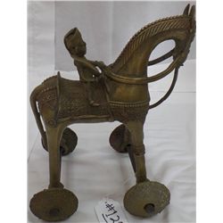 Antique Bronze Indian Horse w/Rider Temple Toy