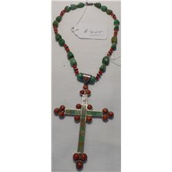 Navajo Coral, Turquoise, and Silver Necklace