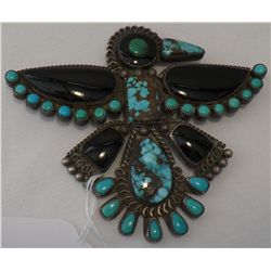 Sterling Silver, Turquoise & Jet Bird Effigy Pin