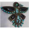 Image 3 : Sterling Silver, Turquoise & Jet Bird Effigy Pin