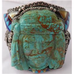 Navajo Bracelet w/Carved Turquoise Face