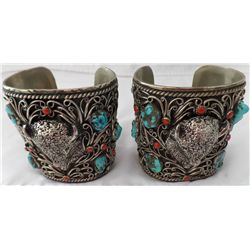 Pair of Navajo Bracelets w/Buffalo Effigies