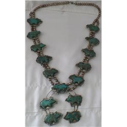 Sterling Navajo Necklace w/15 Turquoise Bear Effigies