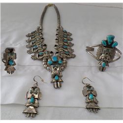 Kachina Necklace, Earrings, Earrings, Bracelet and Ring Sterling Silver/Turquoise by D. Smcyn