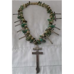 Navajo Silver Cross, Turquoise & Shell Necklace