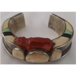 Navajo Silver Bracelet w/ Bear Effigy & Other Gemstones