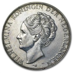 Netherlands 1933 Silver 2 1/2 Gulden Deep Hair Lines