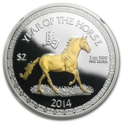 2014 1 oz Gilded Silver Coin $2 Lunar Horse PF-69 UCAM