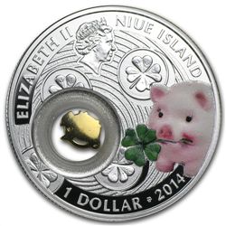 Niue 2014 Proof Silver $1 Good Luck Series - Piggy