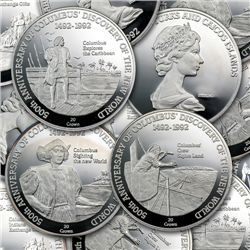 Turks &amp; Caicos 1992 20 Crowns Silver Proof Columbus