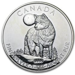 2011 1 oz Silver Canadian Wildlife Series-Wolf -Abrasio