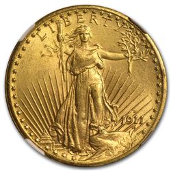 1911-D $20 St. Gaudens Gold Double Eagle - MS-65 NGC