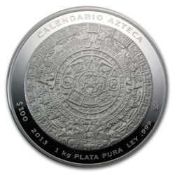 2013 1 Kilo (32.15 oz) Silver Aztec Calendar Coin (W/Bo