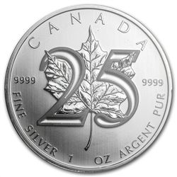 2013 1 oz Silver Canadian Maple Leaf - 25th Anniv.- MS-